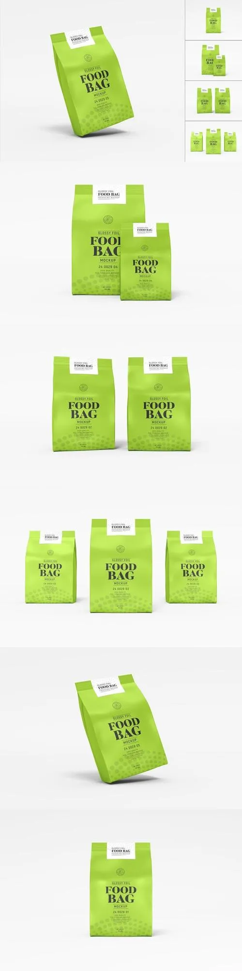 Glossy Food Pouch Bag Packaging Mockup Set N4QEUFR