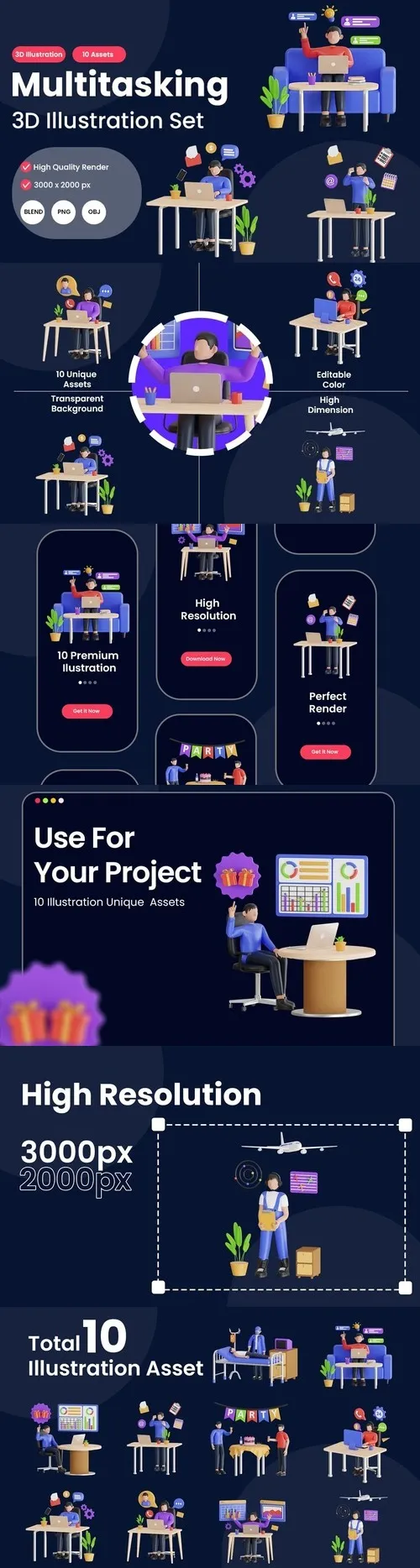 3D Illustration of Multitasking Model