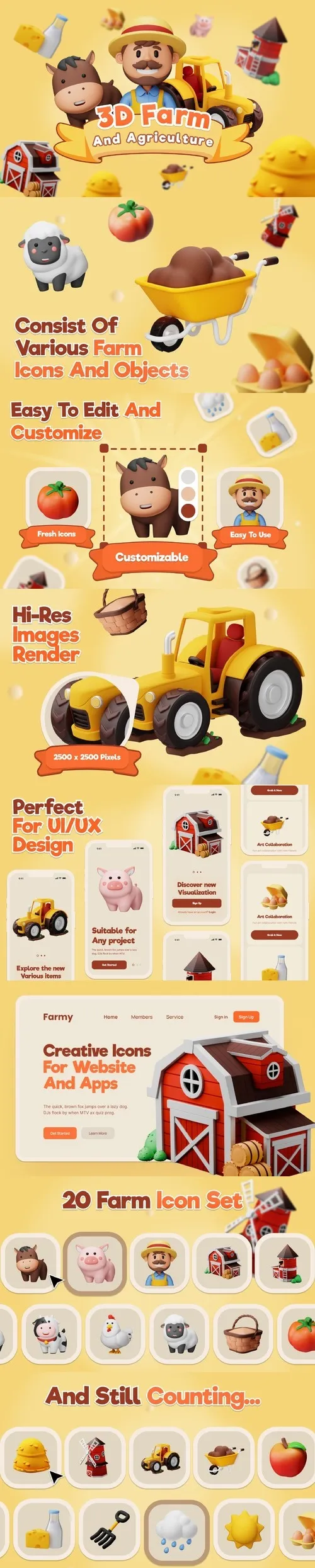 Farmy - Farm And Agriculture 3D Icon Set Model