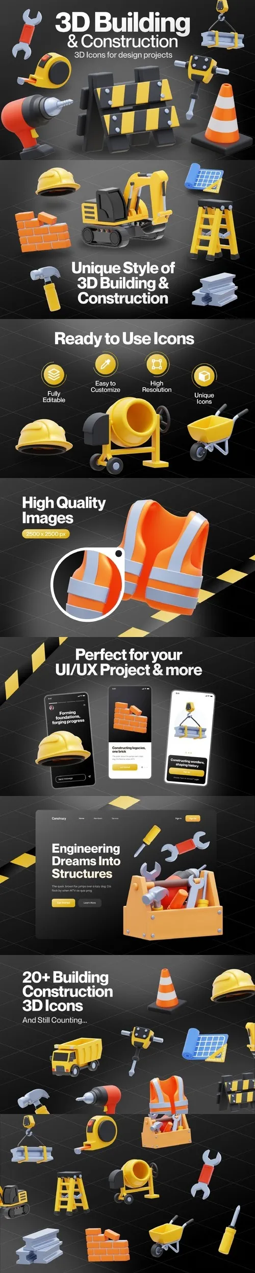 Construcy - Building & Construction 3D Icon Set Model