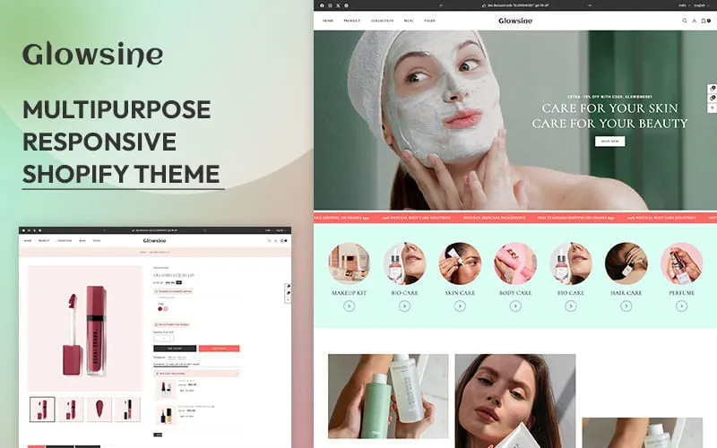 Glowsine - Cosmetics, Beauty & Skincare Makeup Artist Multipurpose Shopify 2.0 Responsive Theme Shopify Theme