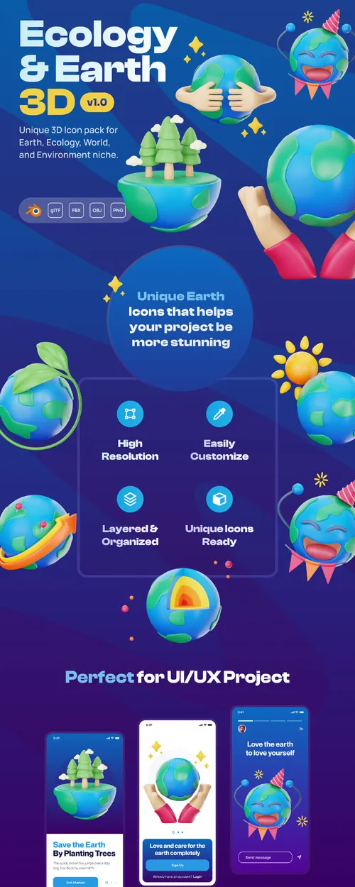 Earthy - Earth and Ecology 3D Icon Set Model