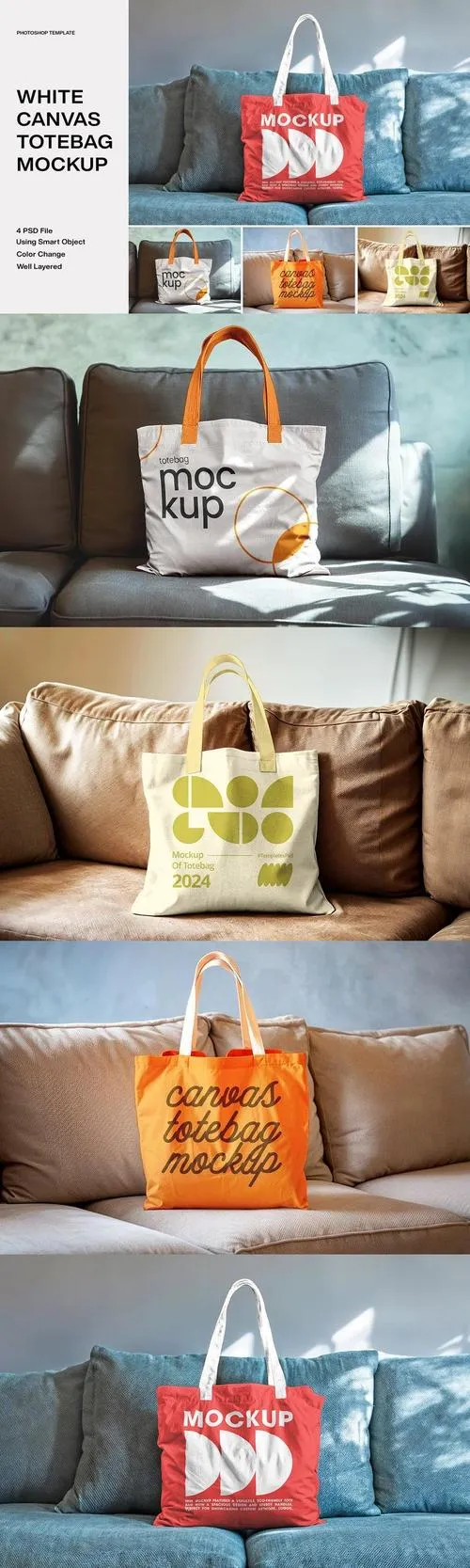 Tote Bag Mockup On Sofa