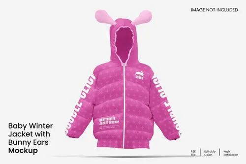 Baby Winter Jacket with Bunny Ears Mockup TJGJ3FG