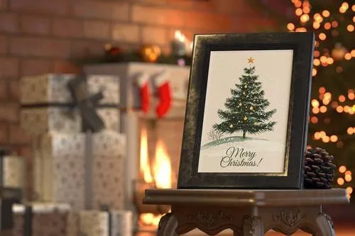 Christmas Card In Frame Mockup XK4B75H