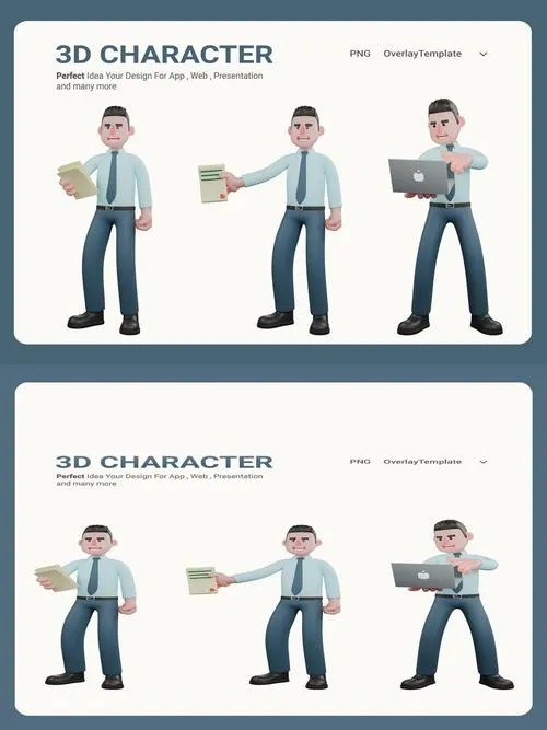 High-Res Financial Analysis 3D Cartoon Character