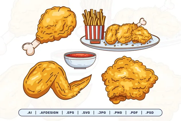 Fried Chicken and Fast Food Illustration 6KWKHGW