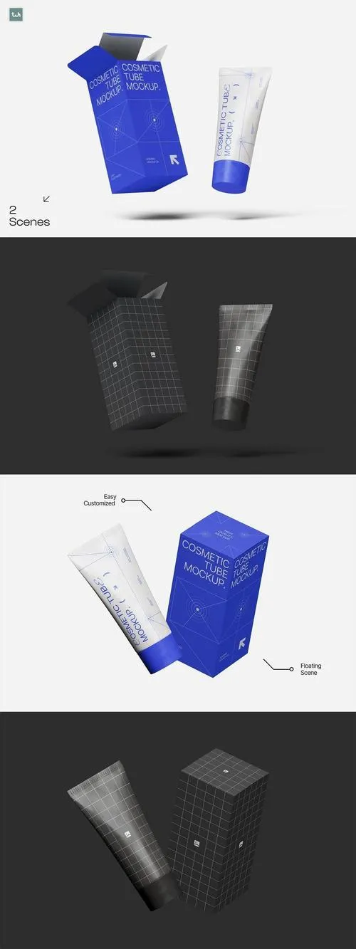 Floating Cosmetic Tube Packaging Mockup