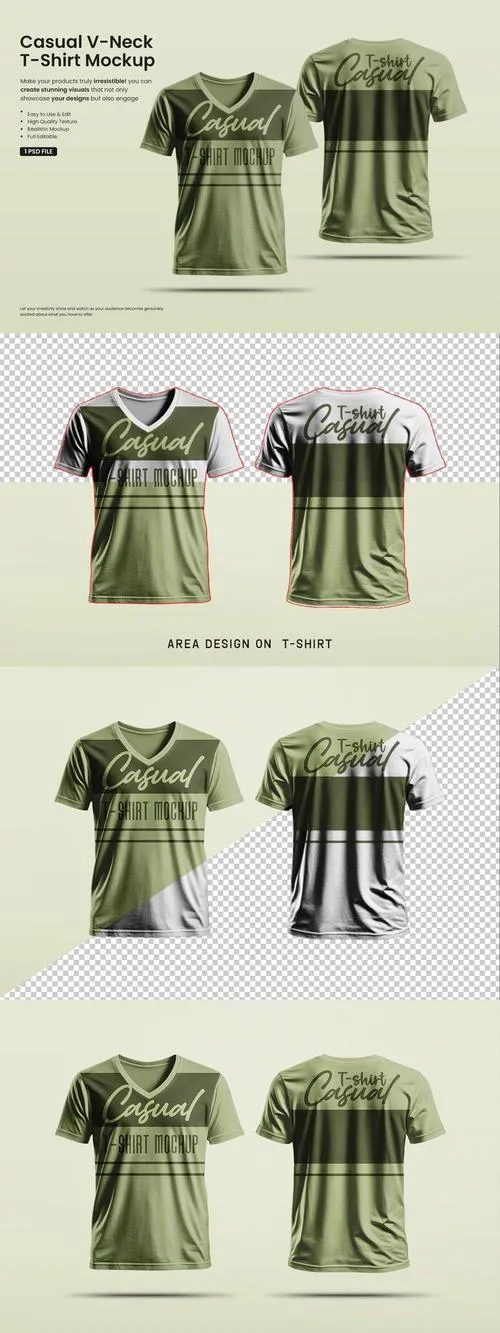 Casual V Neck T-Shirt Mockup RVXTKR5