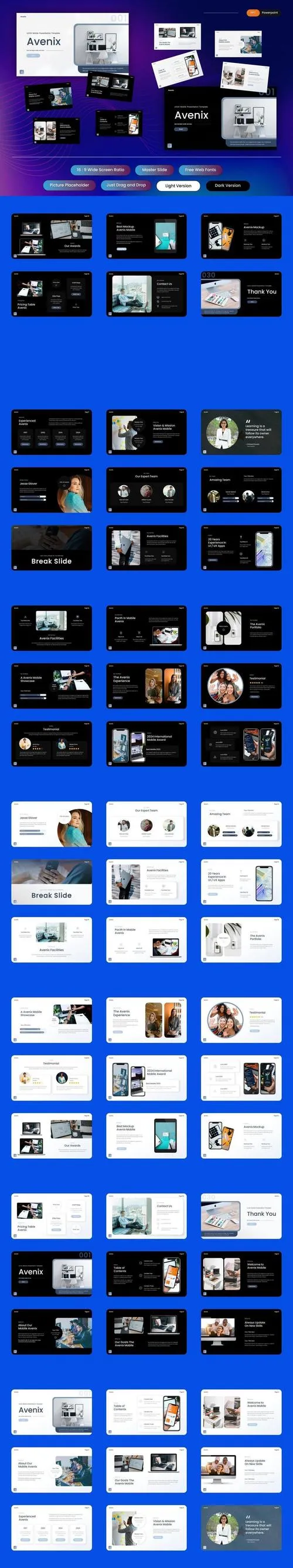 Avenix - UI/UX Mobile PowerPoint Template 5SPU24C