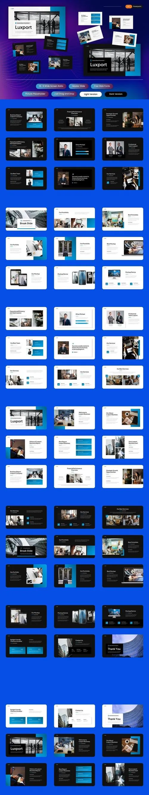 Luxport - Business Report PowerPoint Template J64DEC2
