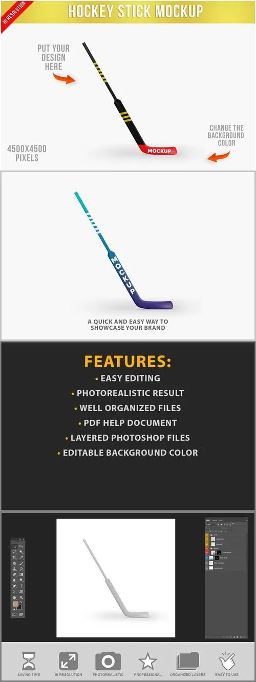 Hockey Stick Mockup - Front View 3DALD2Z